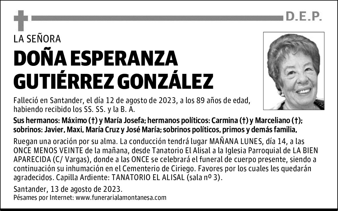 DOÑA ESPERANZA GUTIÉRREZ GONZÁLEZ