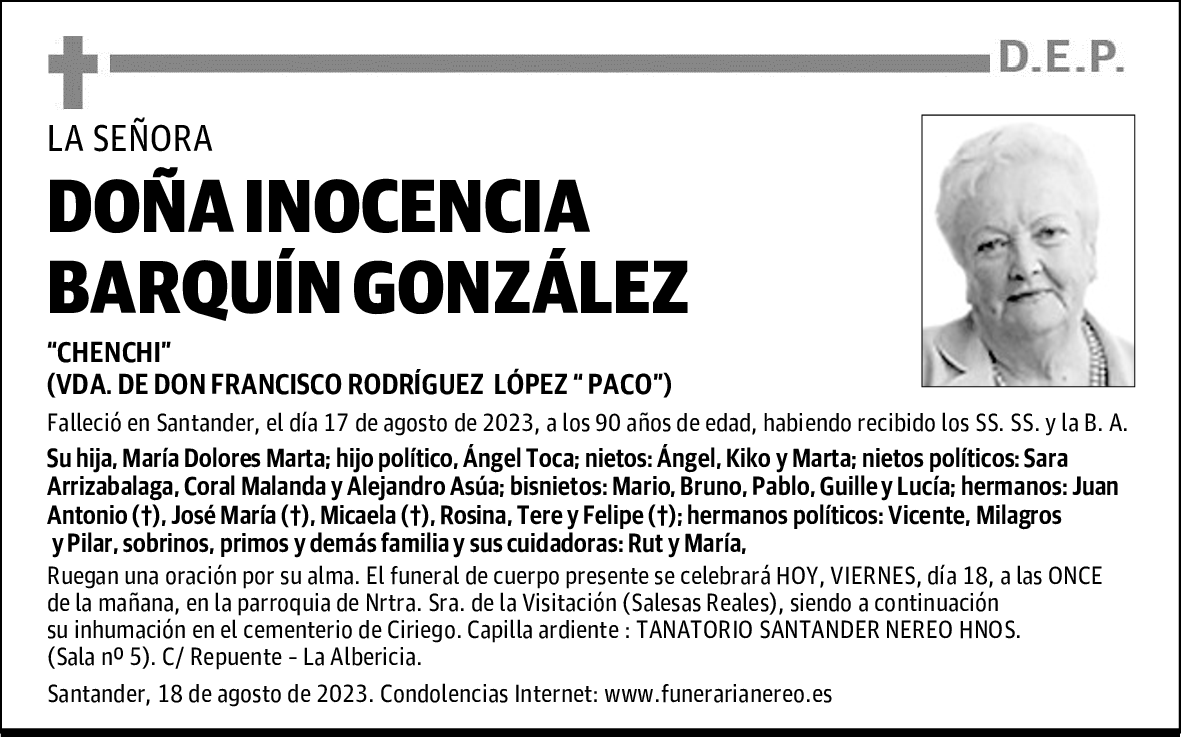 DOÑA INOCENCIA BARQUÍN GONZÁLEZ