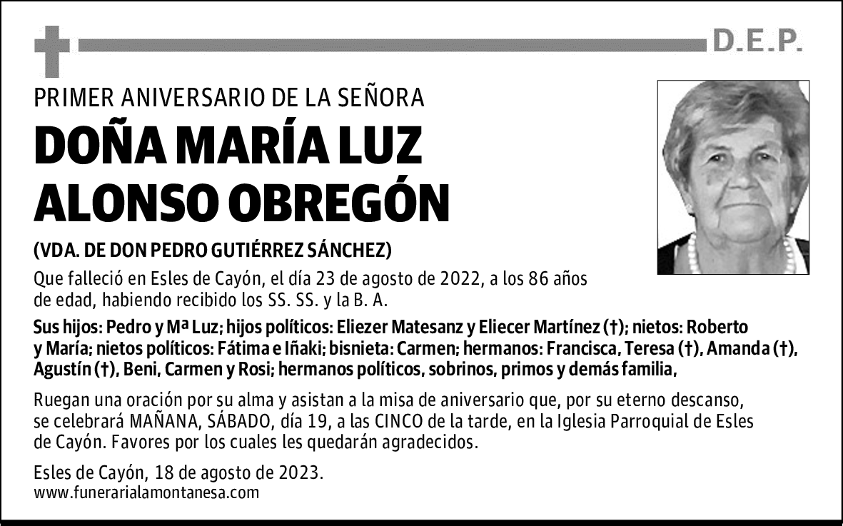 DOÑA MARÍA LUZ ALONSO OBREGÓN