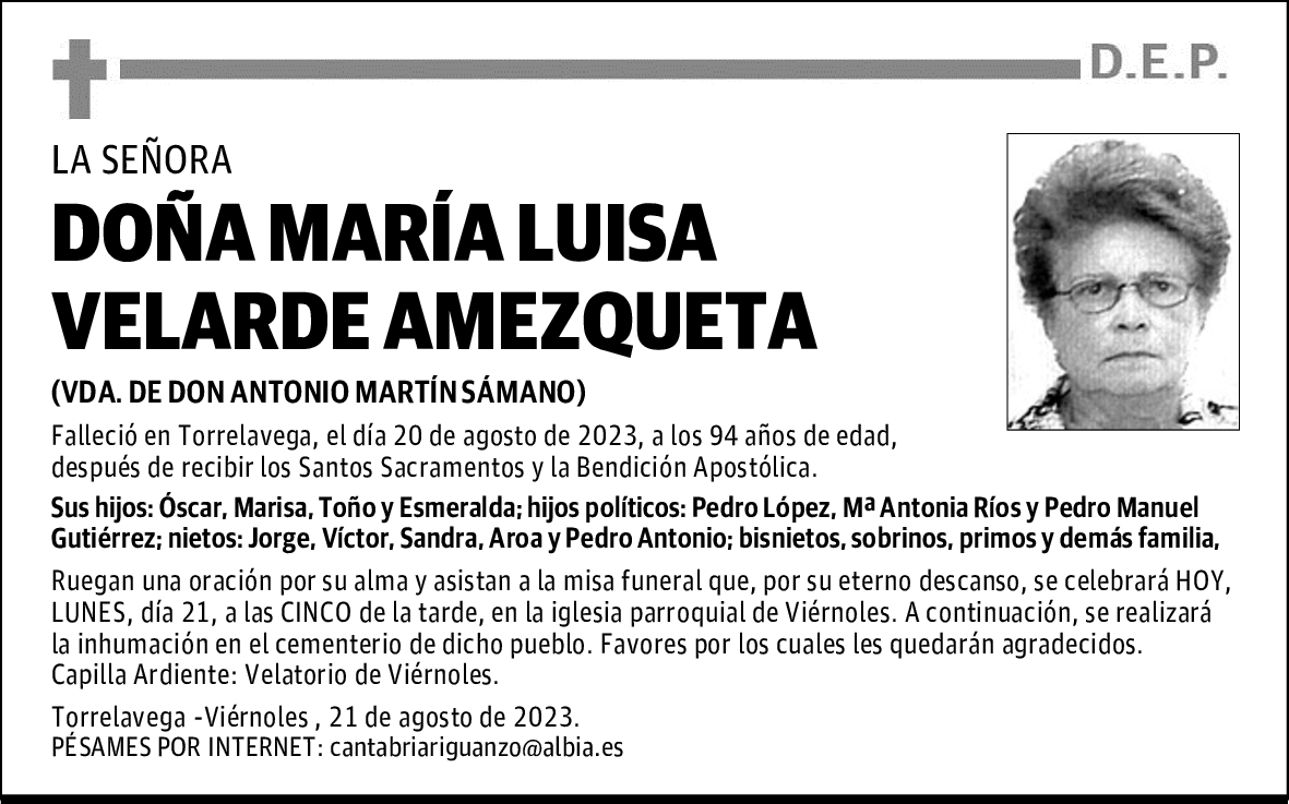 DOÑA MARÍA LUISA VELARDE AMEZQUETA