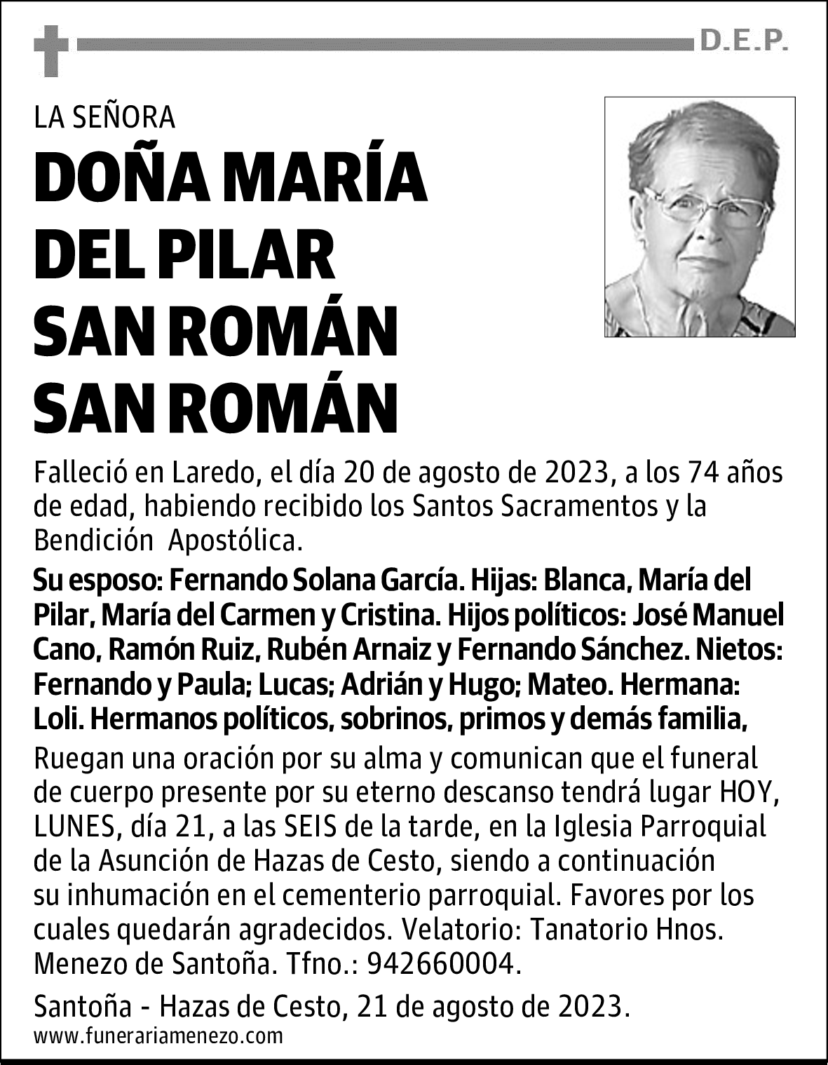 DOÑA MARÍA DEL PILAR SAN ROMÁN SAN ROMÁN