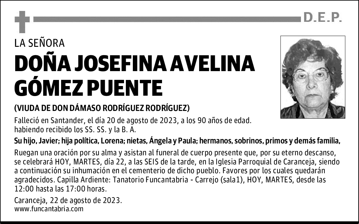 DOÑA JOSEFINA AVELINA GÓMEZ PUENTE