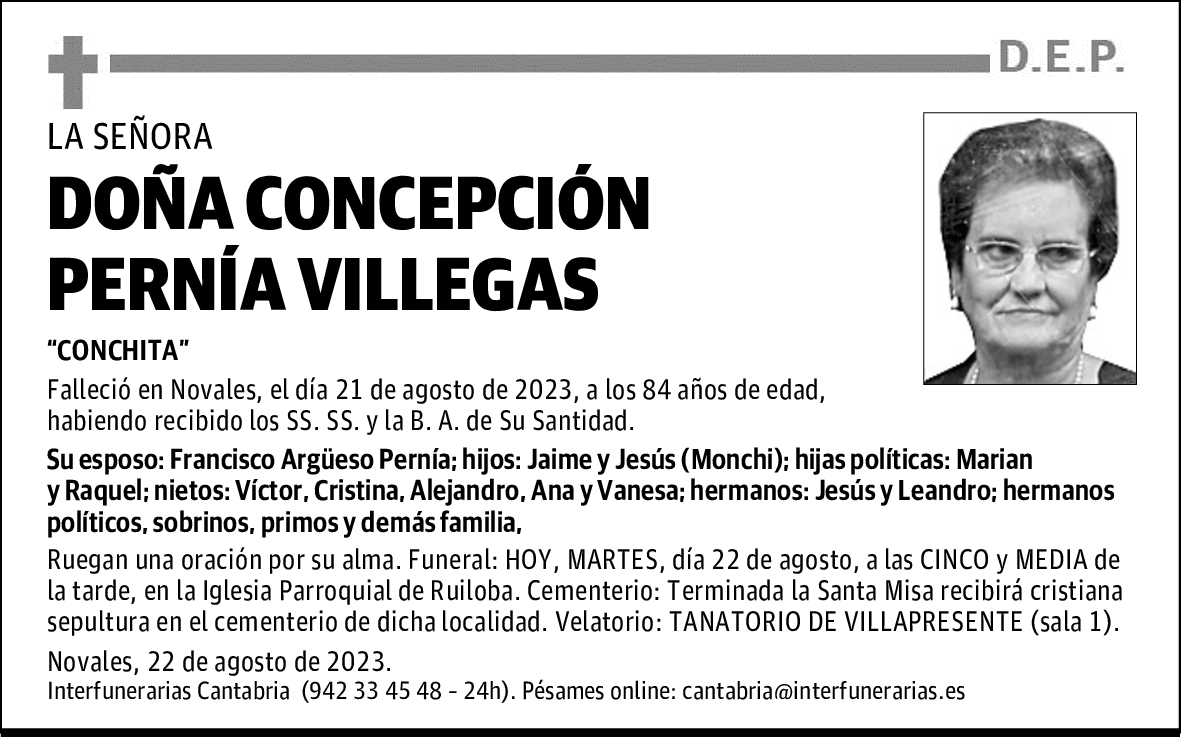 DOÑA CONCEPCIÓN PERNÍA VILLEGAS