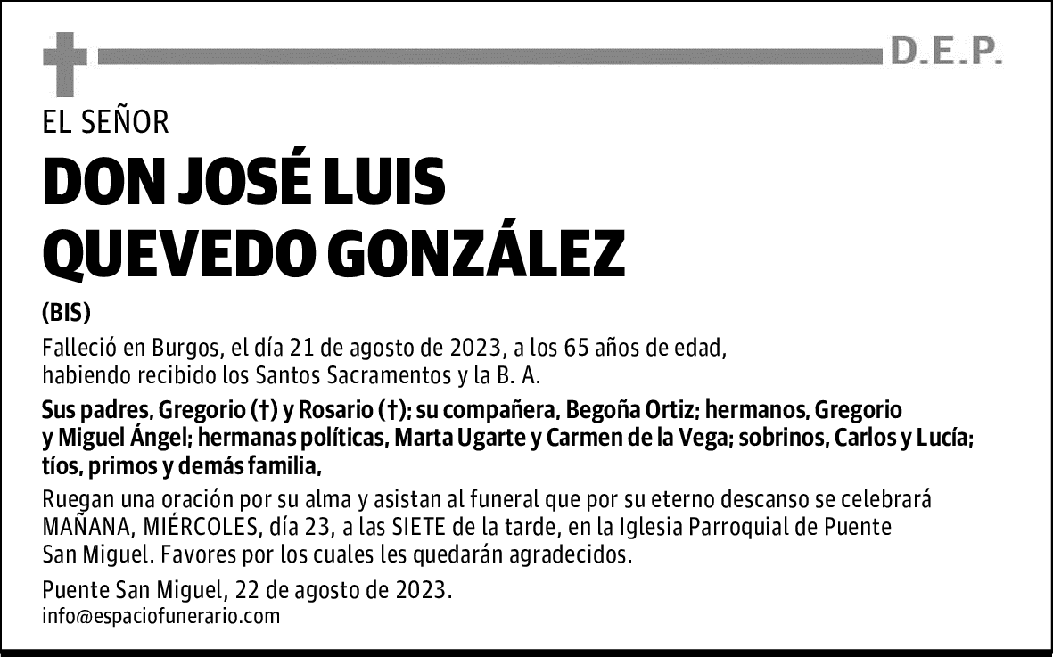 DON JOSÉ LUIS QUEVEDO GONZÁLEZ