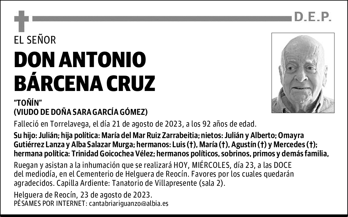DON ANTONIO BÁRCENA CRUZ