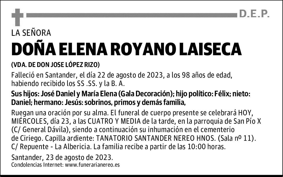 DOÑA ELENA ROYANO LAISECA