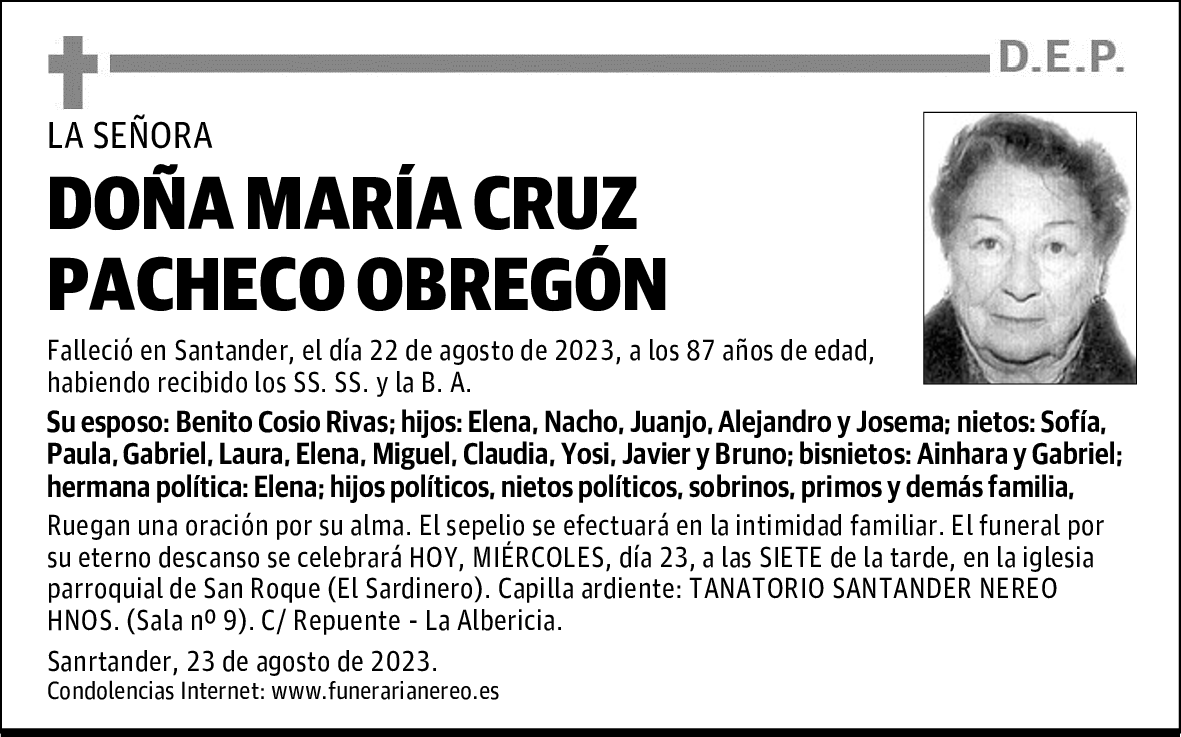 DOÑA MARÍA CRUZ PACHECO OBREGÓN