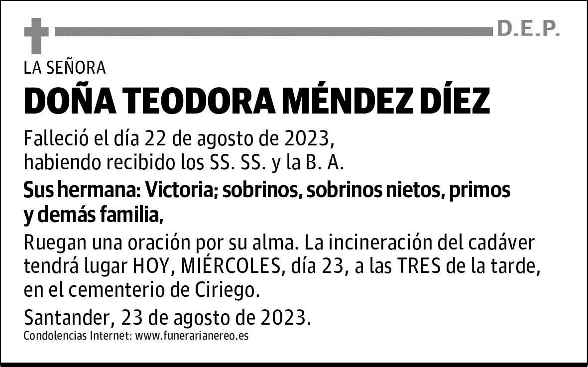 DOÑA TEODORA MÉNDEZ DÍEZ
