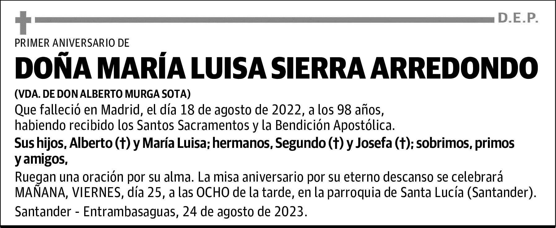 DOÑA MARÍA LUISA SIERRA ARREDONDO