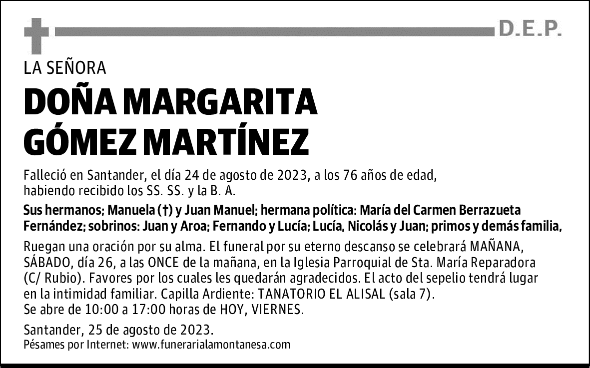 DOÑA MARGARITA GÓMEZ MARTÍNEZ