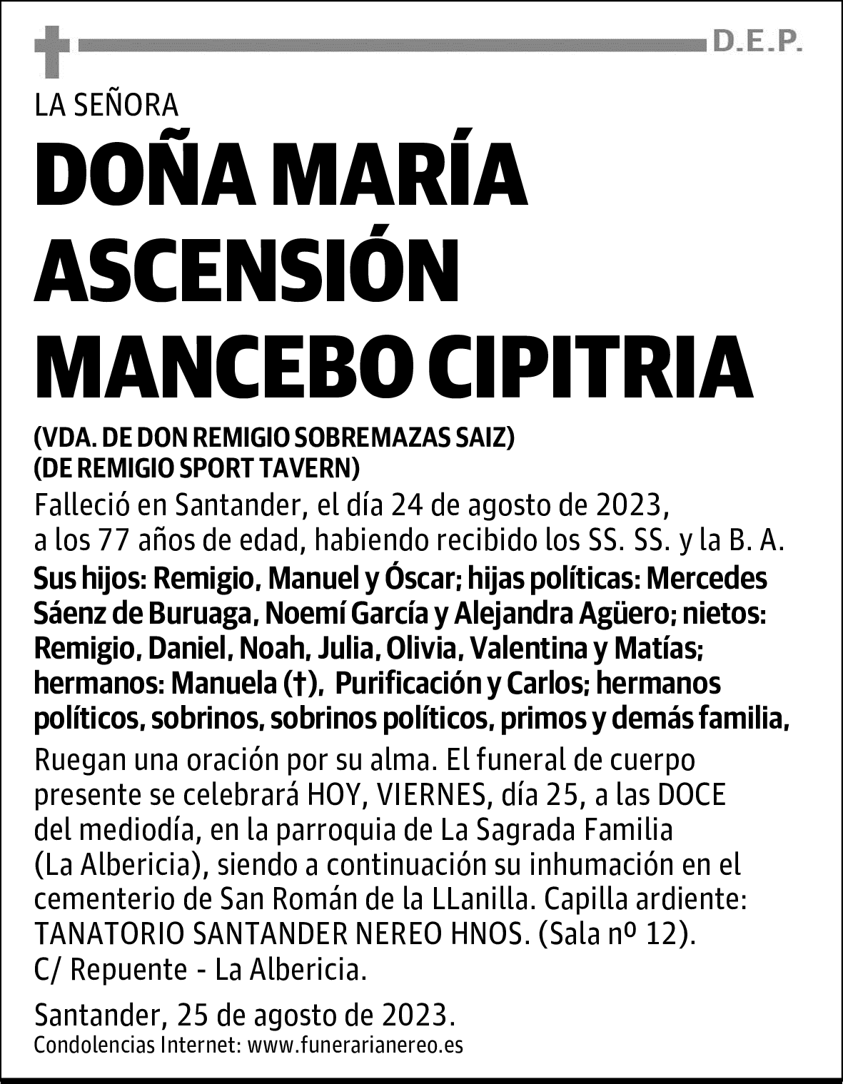 DOÑA MARÍA ASCENSIÓN MANCEBO CIPITRIA