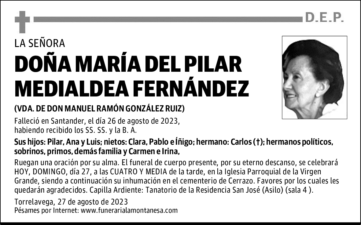 DOÑA MARÍA DEL PILAR MEDIALDEA FERNÁNDEZ