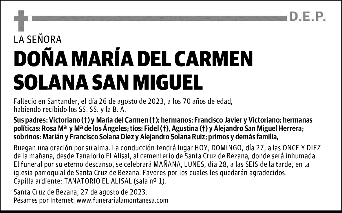 DOÑA MARÍA DEL CARMEN SOLANA SAN MIGUEL