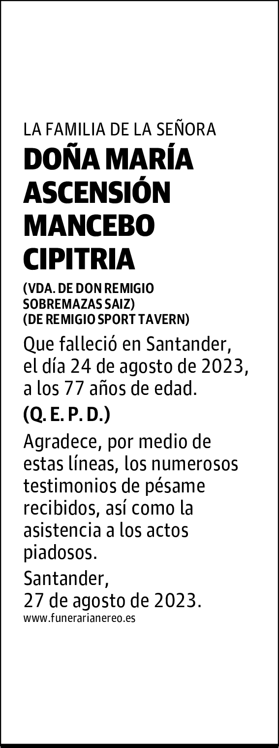 DOÑA MARÍA ASCENSIÓN MANCEBO CIPITRIA