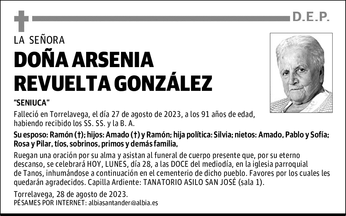 DOÑA ARSENIA REVUELTA GONZÁLEZ