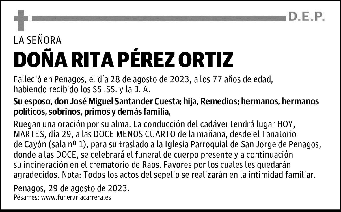 DOÑA RITA PÉREZ ORTIZ