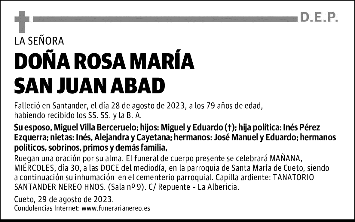 DOÑA ROSA MARÍA SAN JUAN ABAD