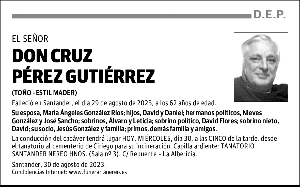 DON CRUZ PÉREZ GUTIÉRREZ