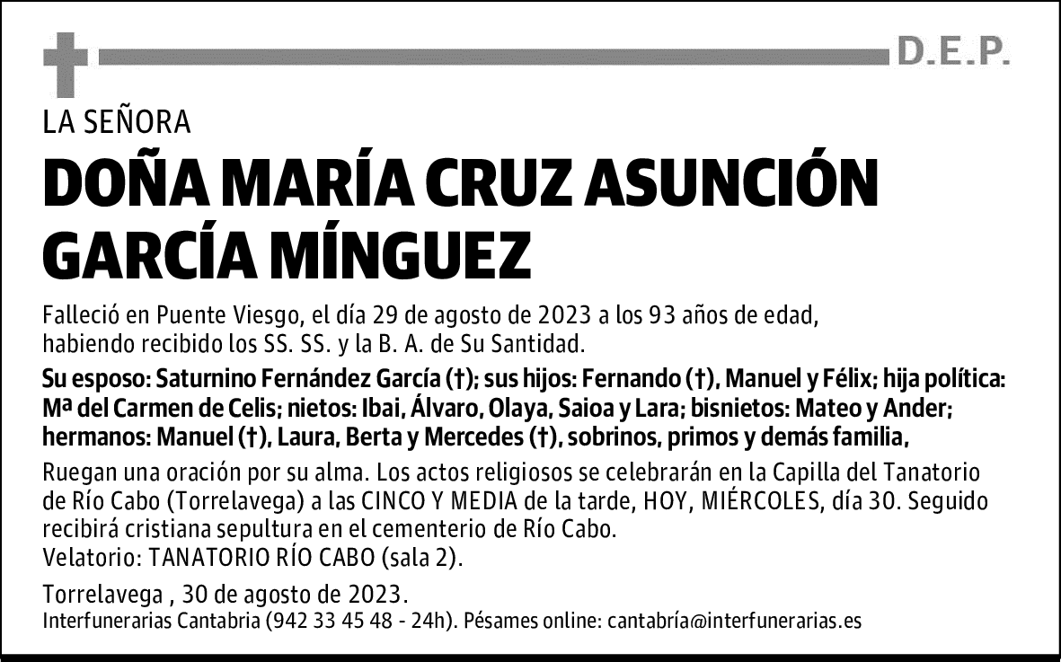 DOÑA MARÍA CRUZ ASUNCIÓN GARCÍA MÍNGUEZ