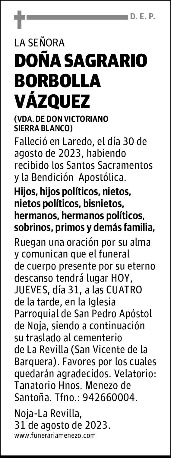 DOÑA SAGRARIO BORBOLLA VÁZQUEZ
