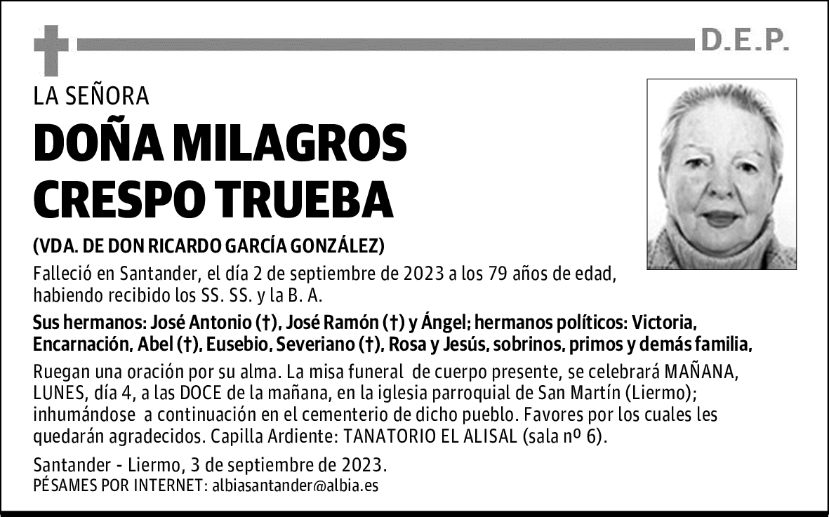 DOÑA MILAGROS CRESPO TRUEBA