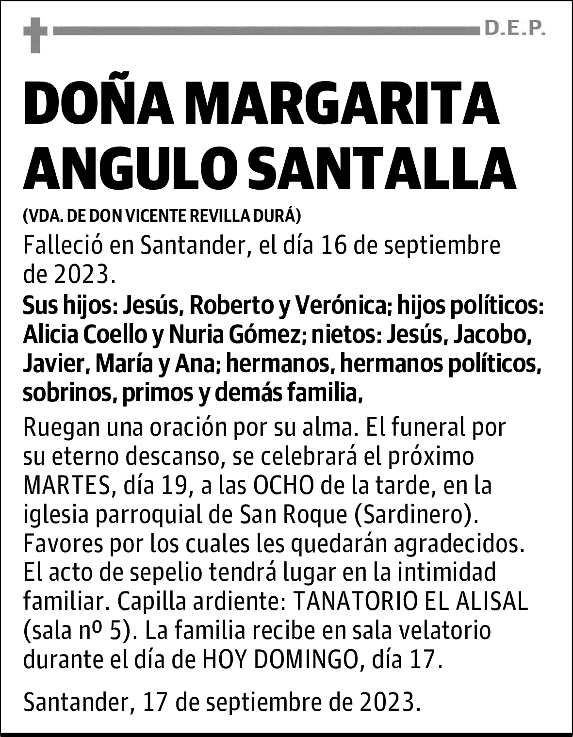 DOÑA MARGARITA ANGULO SANTALLA