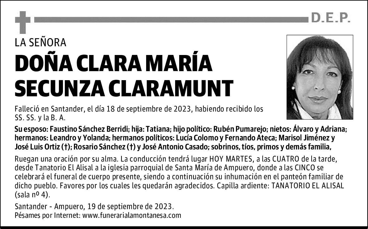 DOÑA CLARA MARÍA SECUNZA CLARAMUNT