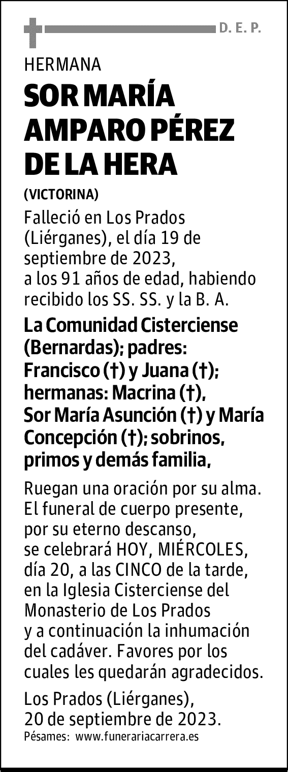 SOR MARÍA AMPARO PÉREZ DE LA HERA