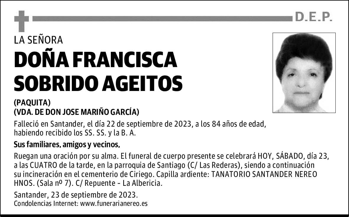 DOÑA FRANCISCA SOBRIDO AGEITOS
