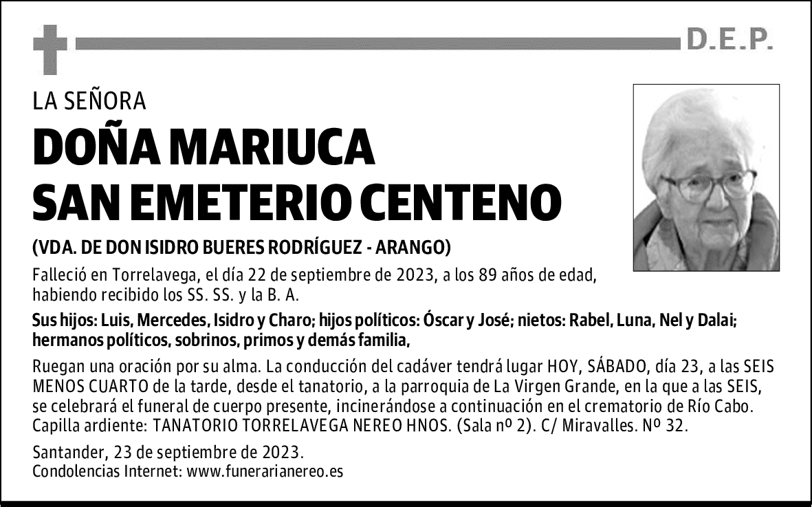 DOÑA MARIUCA SAN EMETERIO CENTENO