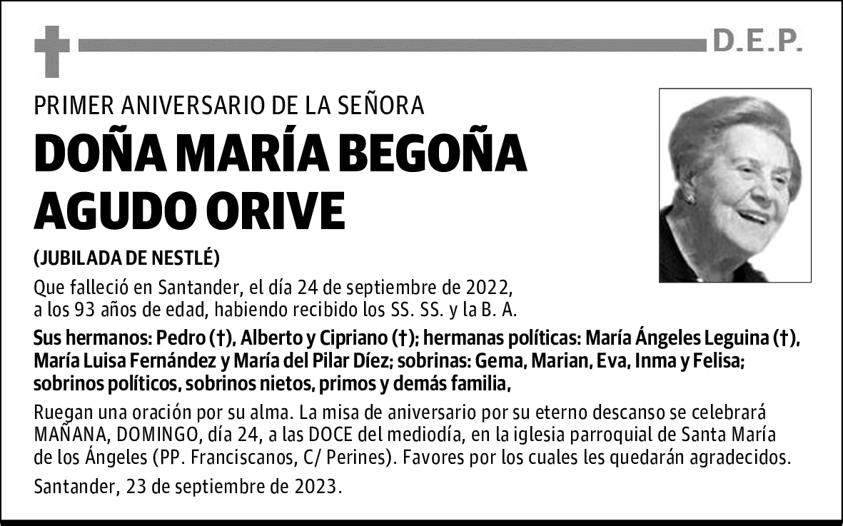 DOÑA MARÍA BEGOÑA AGUDO ORIVE