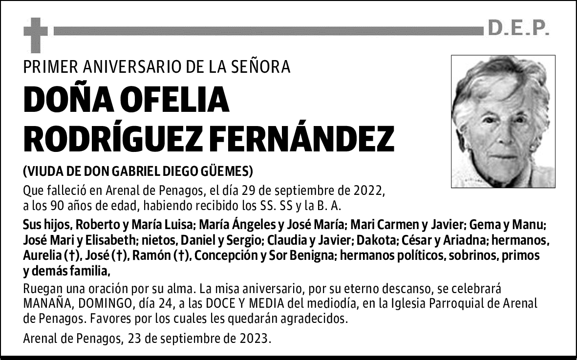 DOÑA OFELIA RODRÍGUEZ FERNÁNDEZ