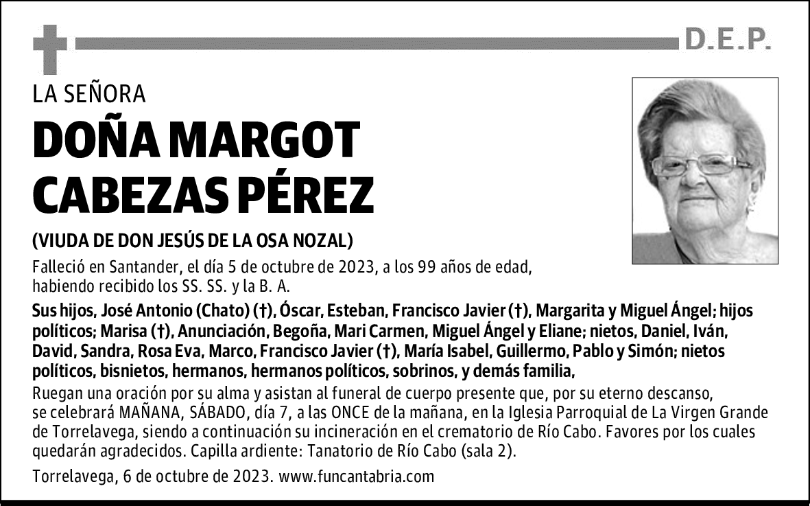 DOÑA MARGOT CABEZAS PÉREZ