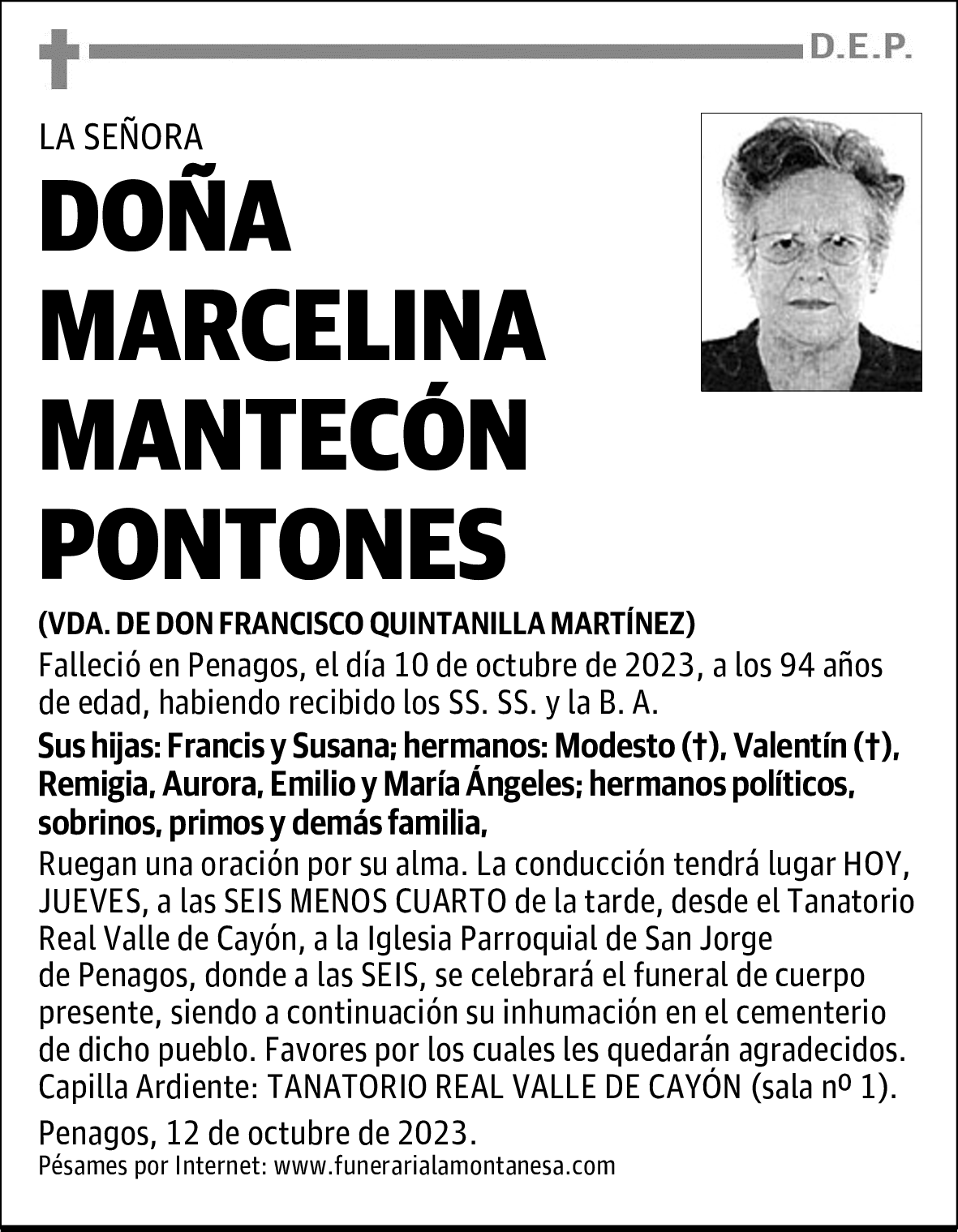 DOÑA MARCELINA MANTECÓN PONTONES