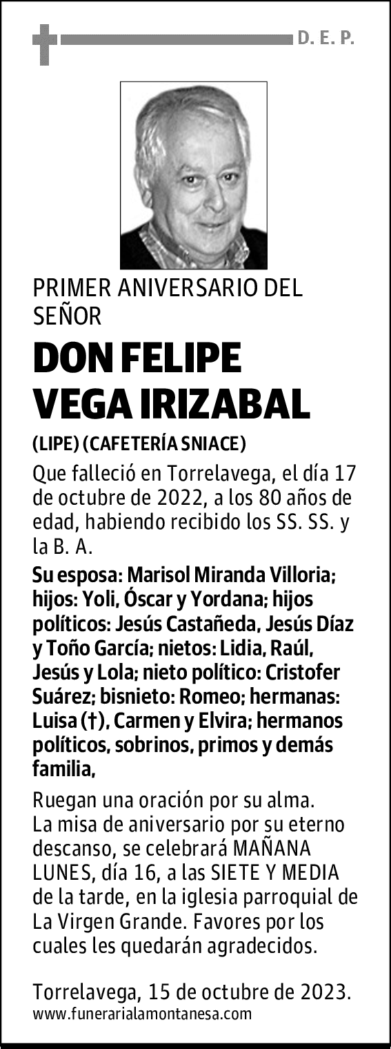 DON FELIPE VEGA IRIZABAL