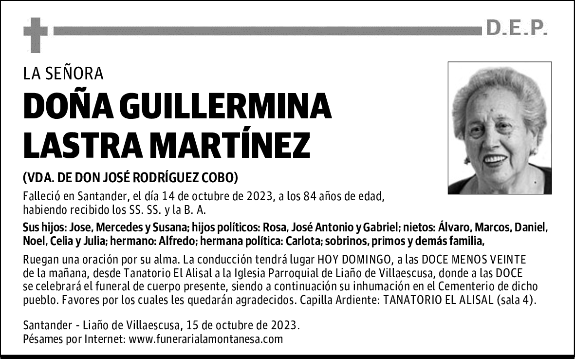 DOÑA GUILLERMINA LASTRA MARTÍNEZ
