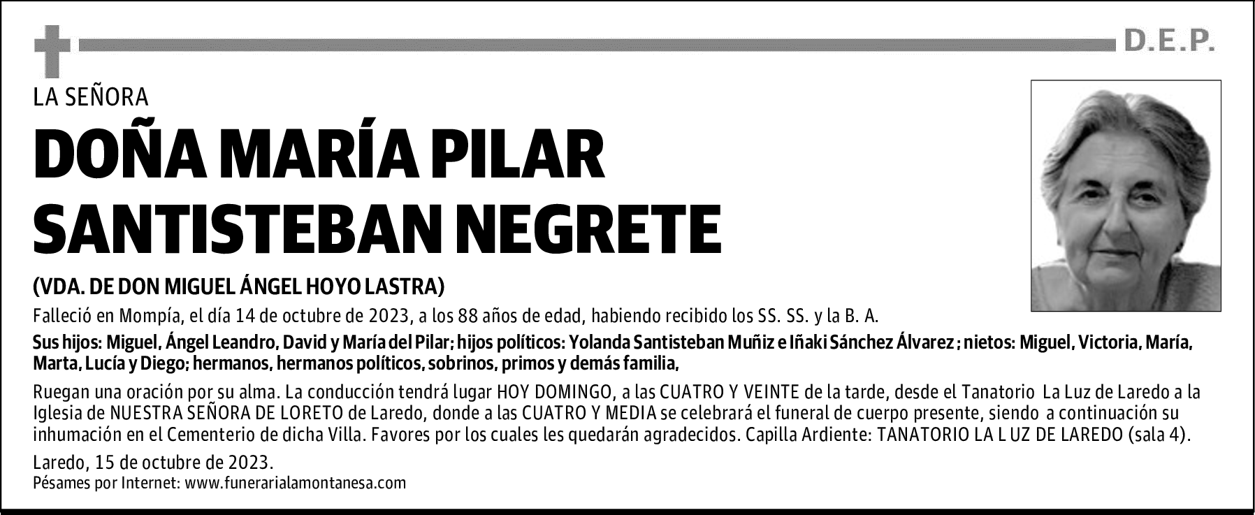DOÑA MARÍA PILAR SANTISTEBAN NEGRETE