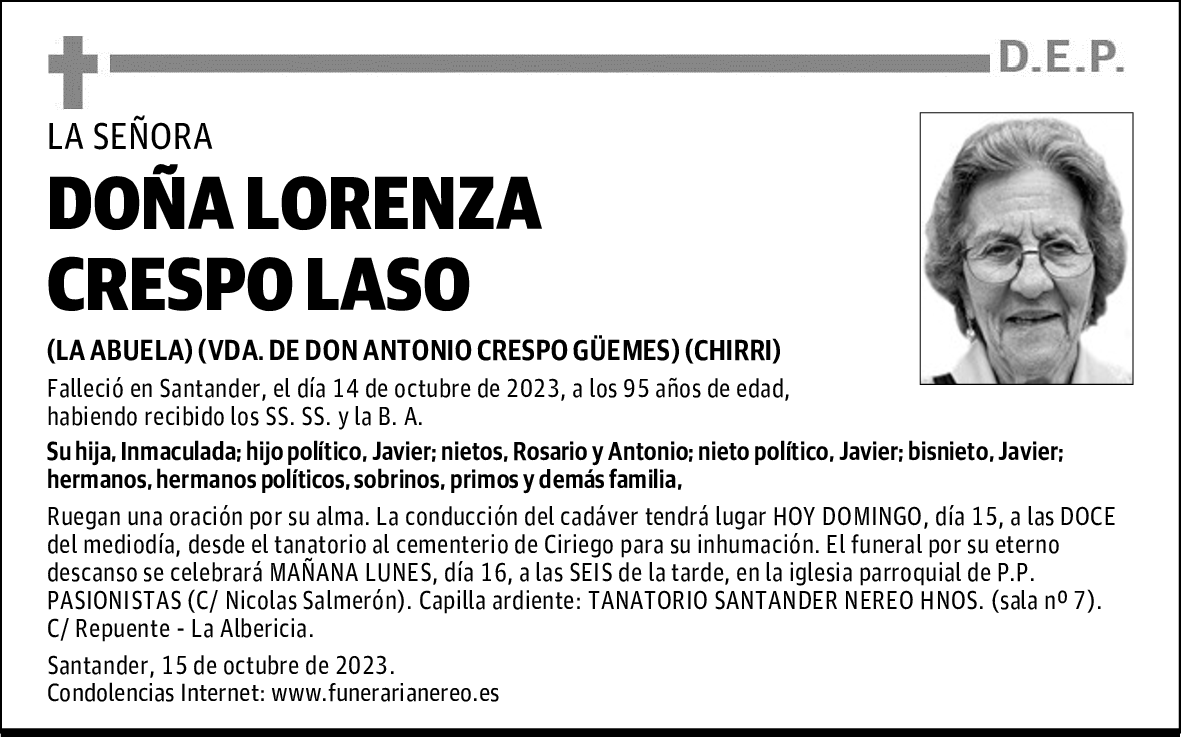 DOÑA LORENZA CRESPO LASO