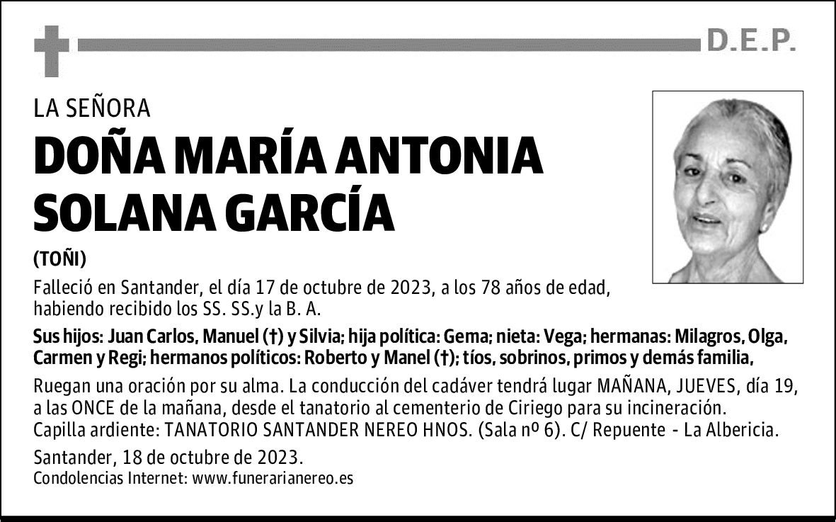 DOÑA MARÍA ANTONIA SOLANA GARCÍA