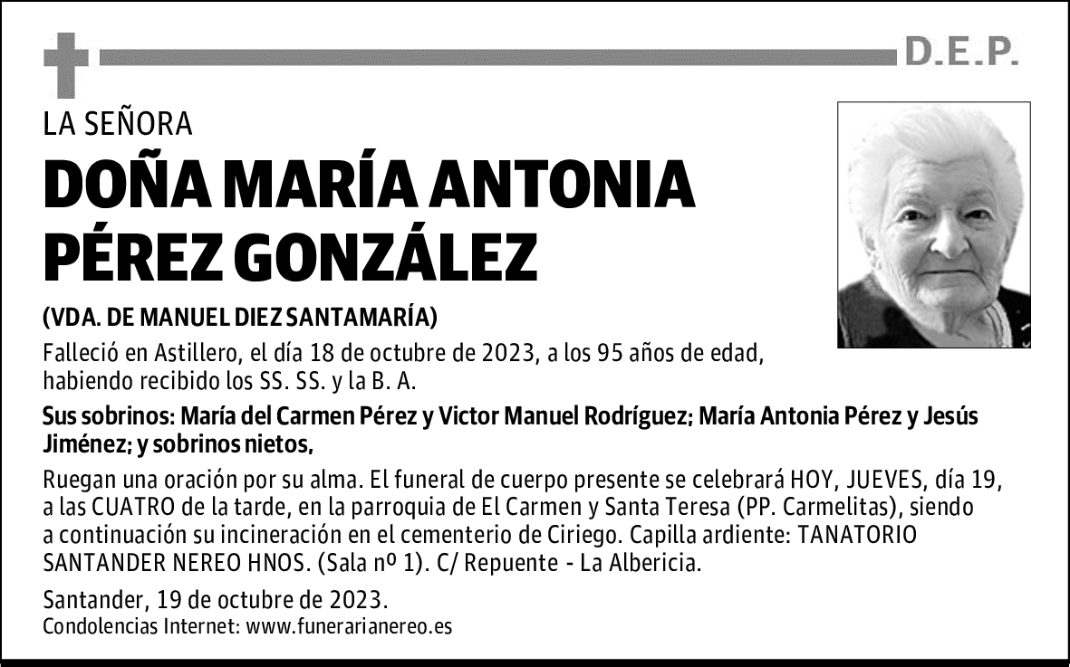 DOÑA MARÍA ANTONIA PÉREZ GONZÁLEZ