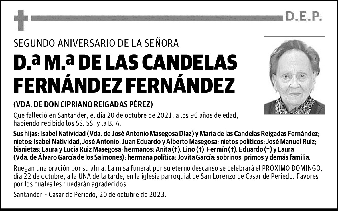 DOÑA MARÍA DE LAS CANDELAS FERNÁNDEZ FERNÁNDEZ