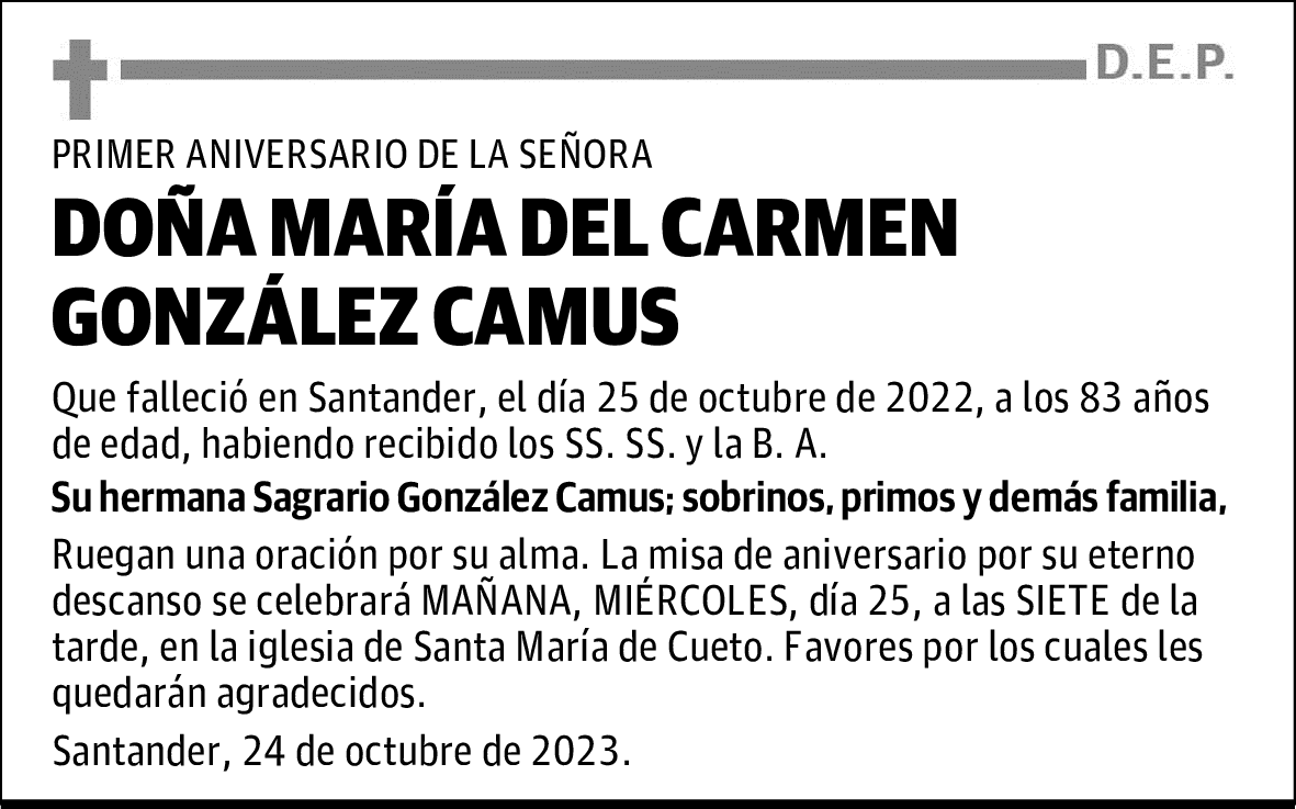 DOÑA MARÍA DEL CARMEN GONZÁLEZ CAMUS
