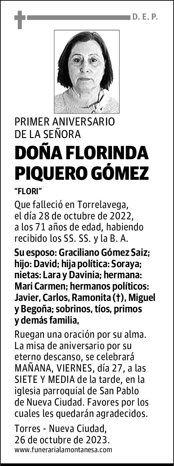 DOÑA FLORINDA PIQUERO GÓMEZ