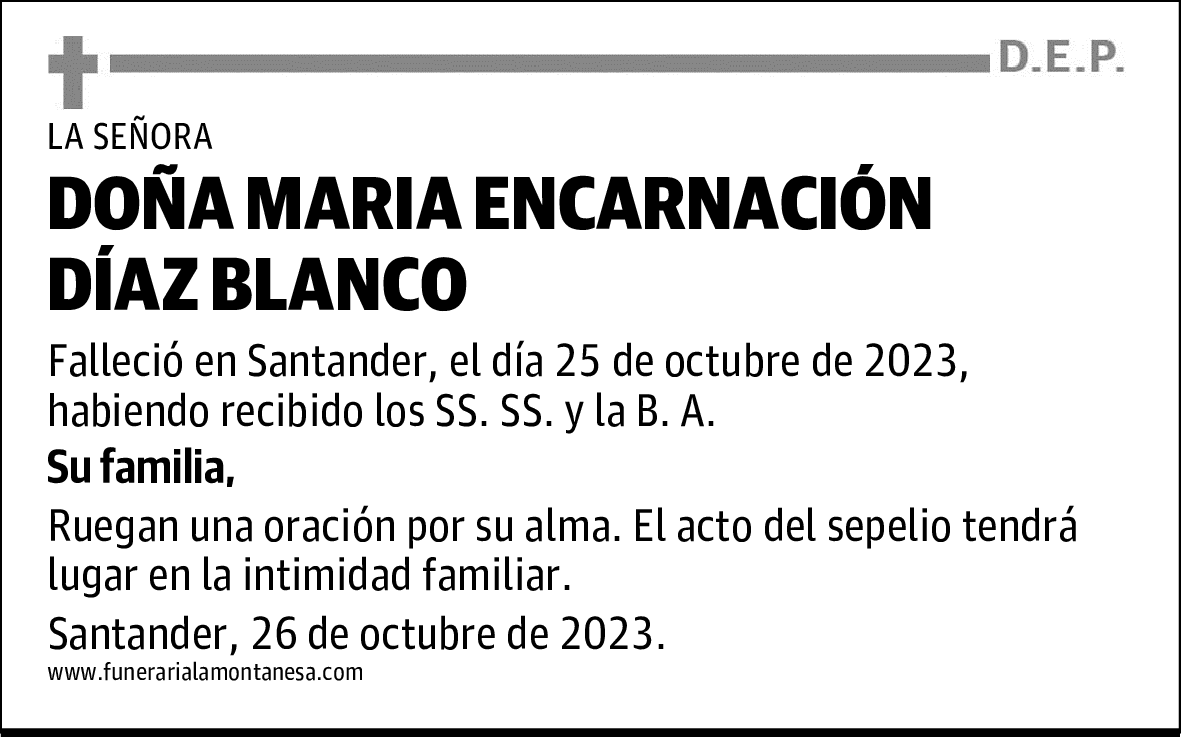 DOÑA MARIA ENCARNACIÓN DÍAZ BLANCO