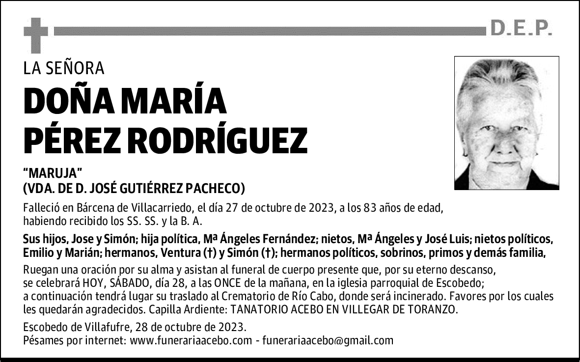 DOÑA MARÍA PÉREZ RODRÍGUEZ