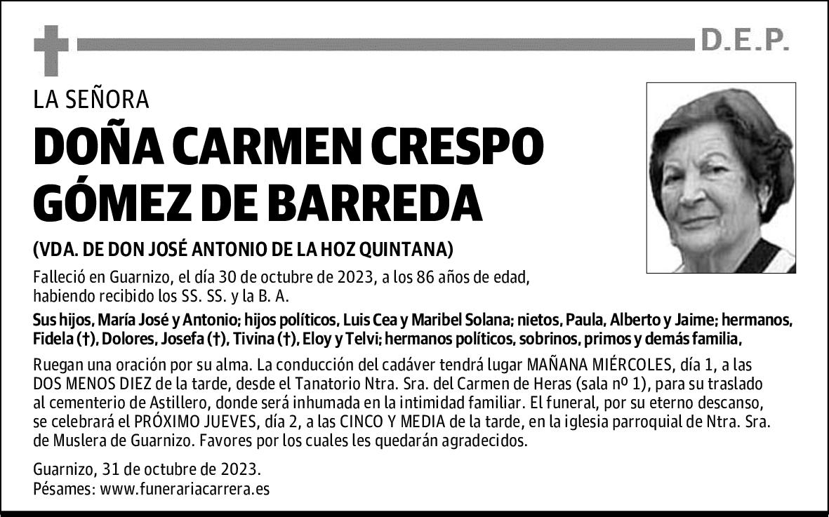 DOÑA CARMEN CRESPO GÓMEZ DE BARREDA