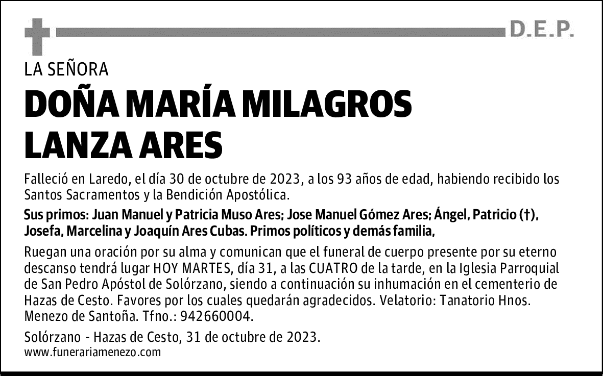DOÑA MARÍA MILAGROS LANZA ARES