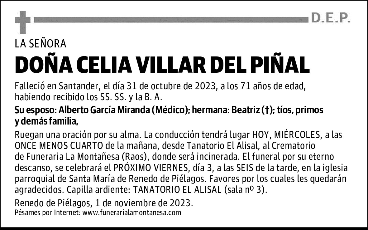 DOÑA CELIA VILLAR DEL PIÑAL