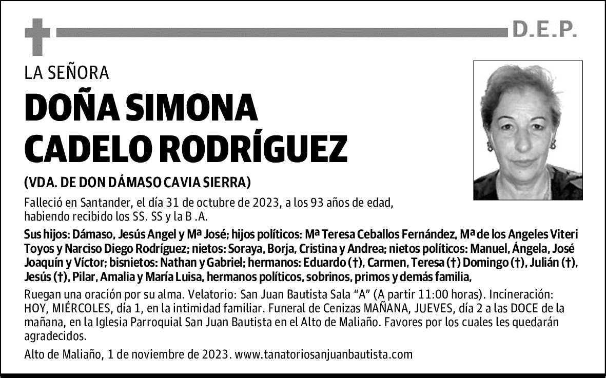 DOÑA SIMONA CADELO RODRÍGUEZ