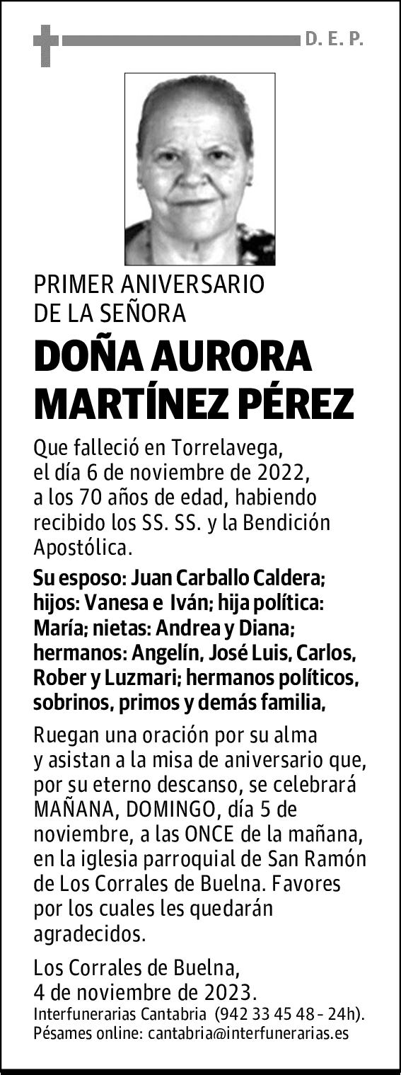 DOÑA AURORA MARTÍNEZ PÉREZ